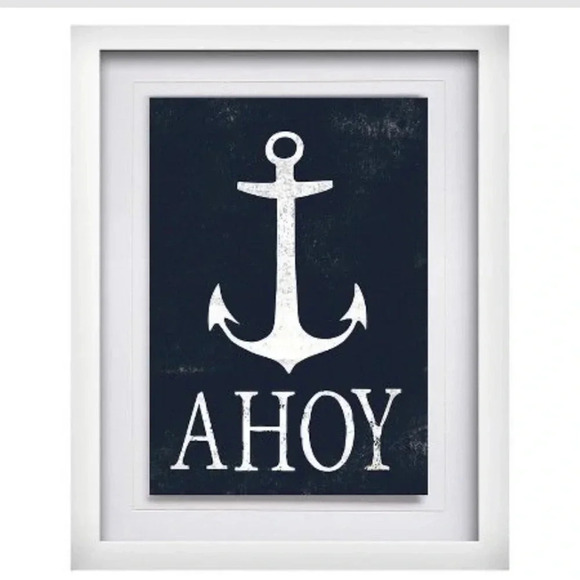 AHOY Anchor Wall Art Nautical 14x11 Framed Art - Picture 1 of 3
